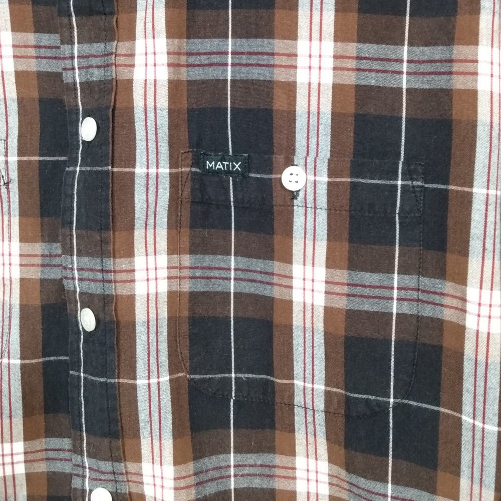 Matix men's large brown plaid long sleeve  button slim fit shirt L - Picture 5 of 7